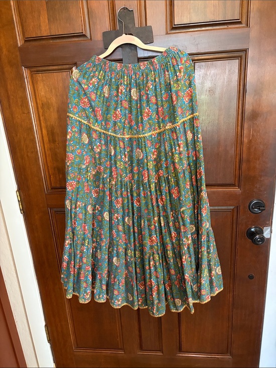 NATURAL LIFE Dresses & Skirts - NATURAL LIFE Teal Green Floral Maxi Skirt with Pink Red & Cream Trim
